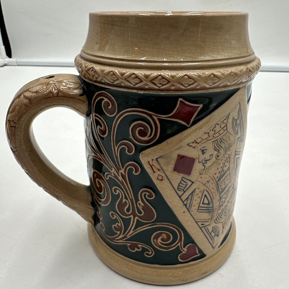 Vintage 1938 Reinhold Hanke Playing Cards Themed Stein Germany